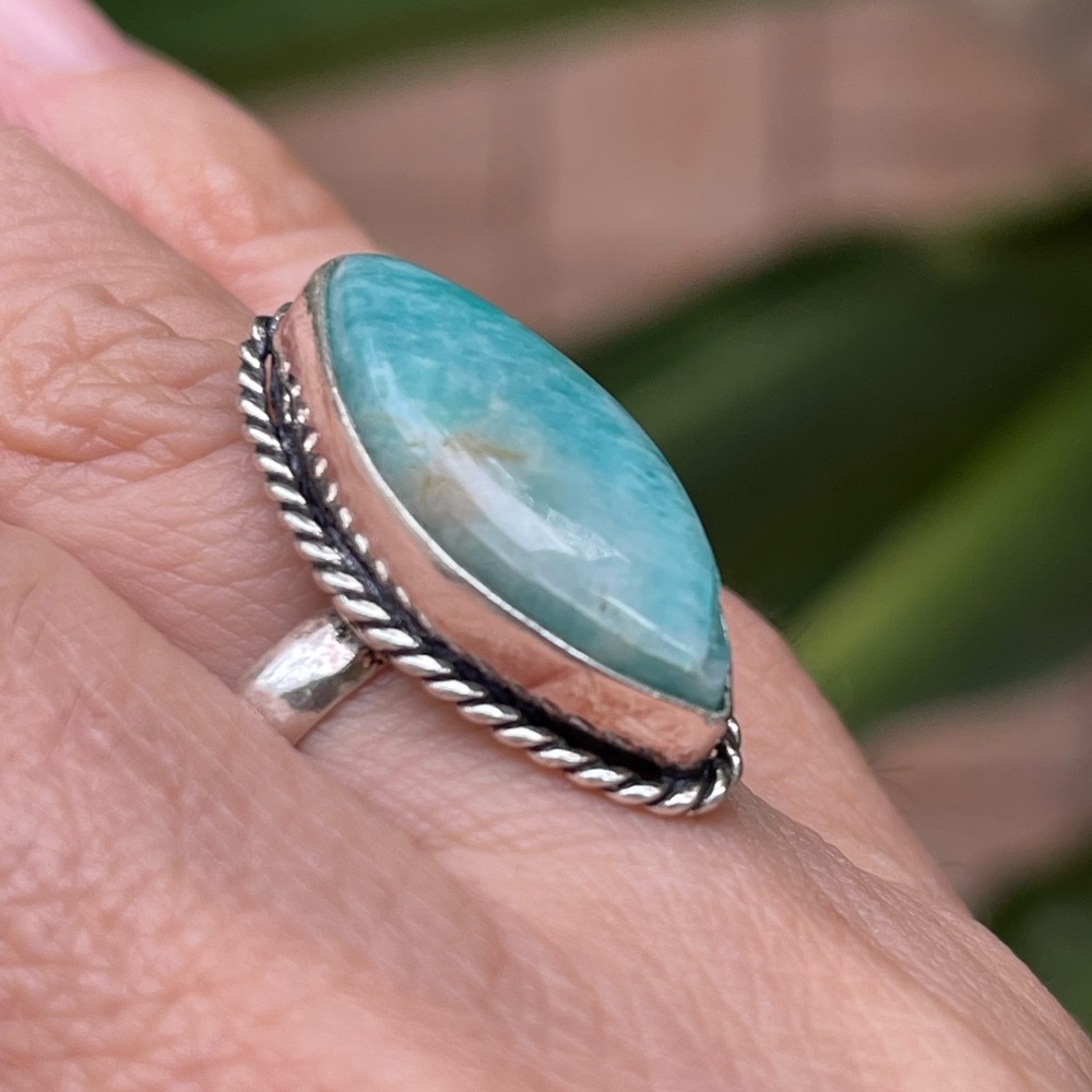Natural Amazonite Solid Sterling Silver Size 7.0 … - image 4